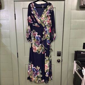 Adrianna Papell Navy and Black V-Neck Dress